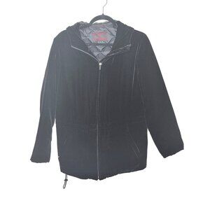 Lauren Ralph Lauren Jacket S Petite Black Silk Blend Faux Fur Hooded Quilted Zip